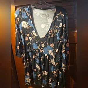 Torrid Black Floral V-Neck Tunic/Mini Dress